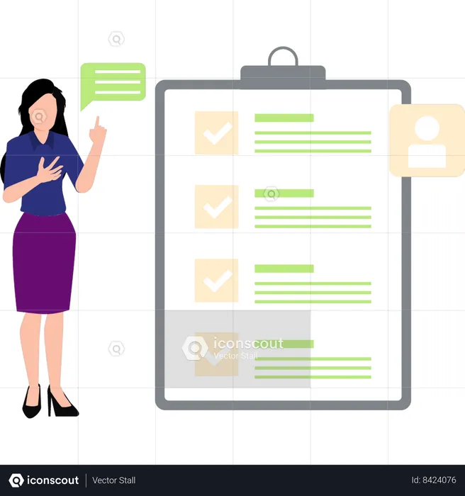 Businesswoman is check listing the tasks  Illustration