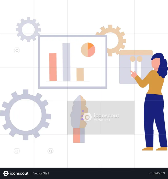 Businesswoman is discussing business data  Illustration