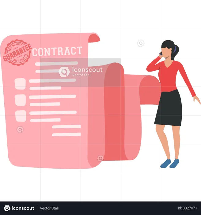 Businesswoman is discussing contract papers on phone  Illustration