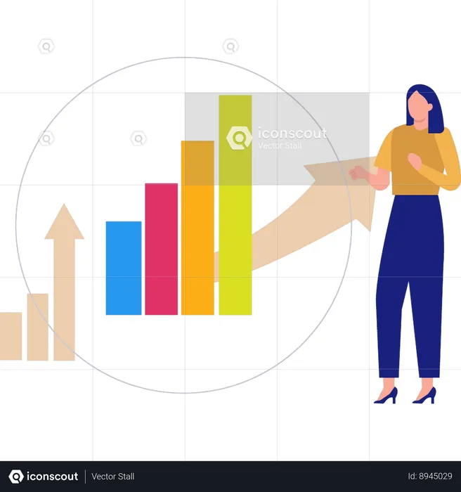 Businesswoman is discussing growth graph  Illustration