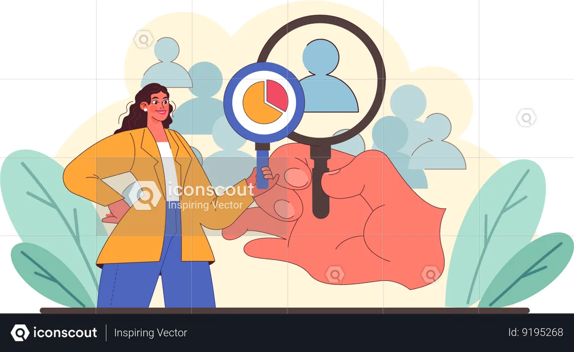 Businesswoman is doing analysis on user  Illustration
