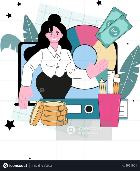 Businesswoman is doing finance mangement  Illustration