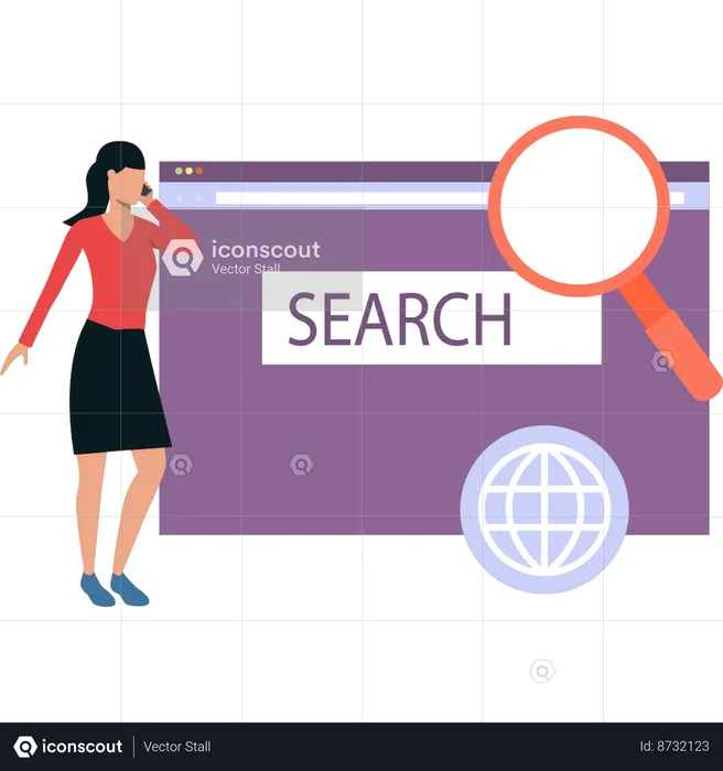 Businesswoman is doing global search  Illustration