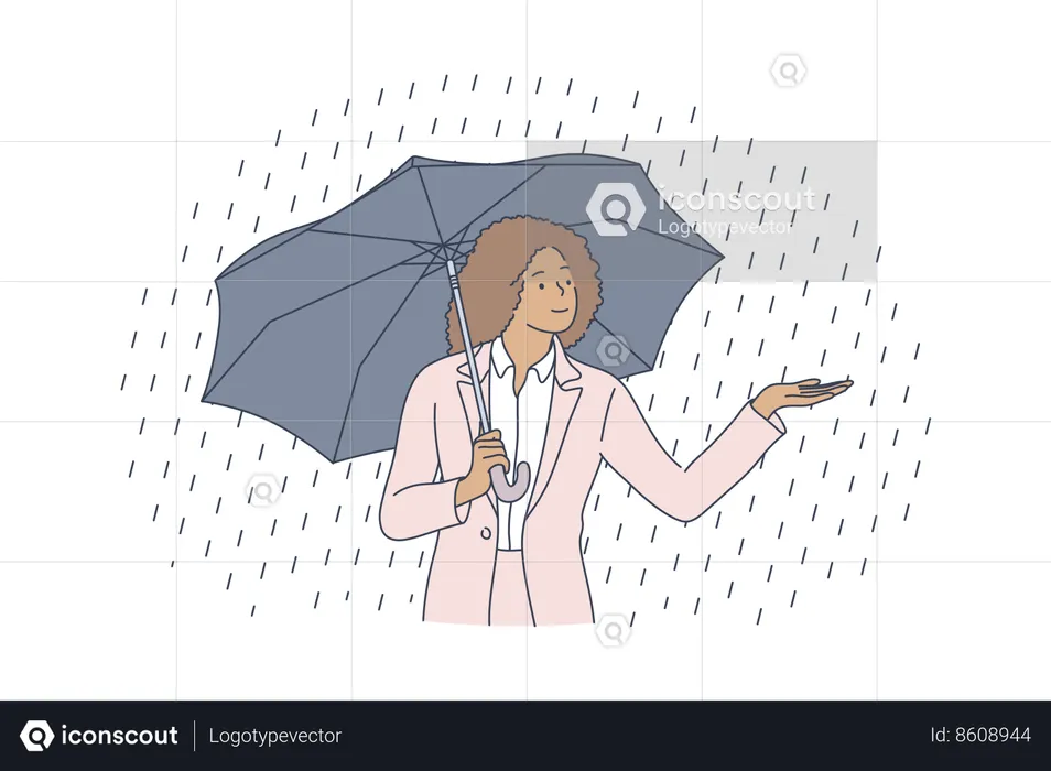 Businesswoman is enjoying rainy season  Illustration