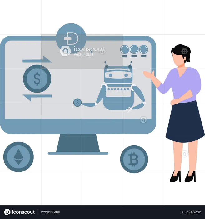 Businesswoman is exchanging online shares  Illustration