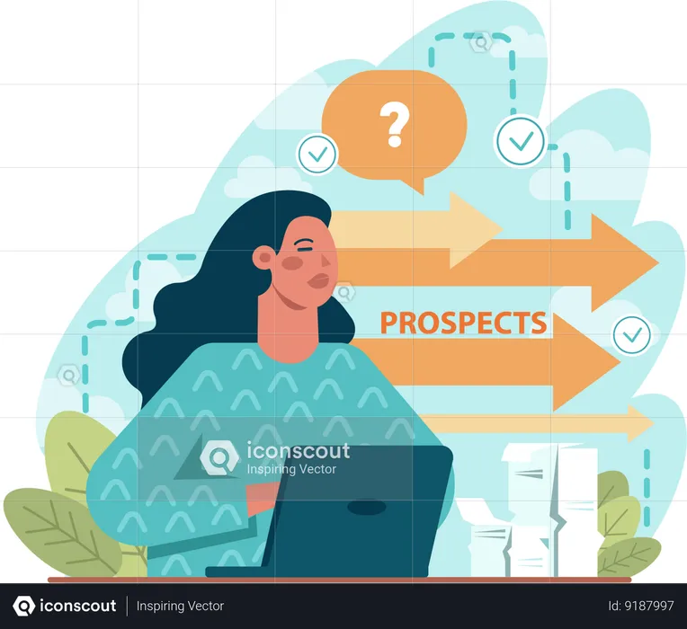 Businesswoman is finding business direction  Illustration