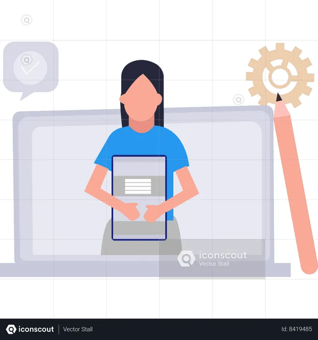 Businesswoman is making changes in her content  Illustration