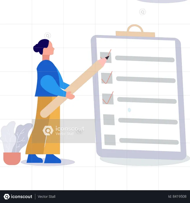 Businesswoman is marking checklist  Illustration