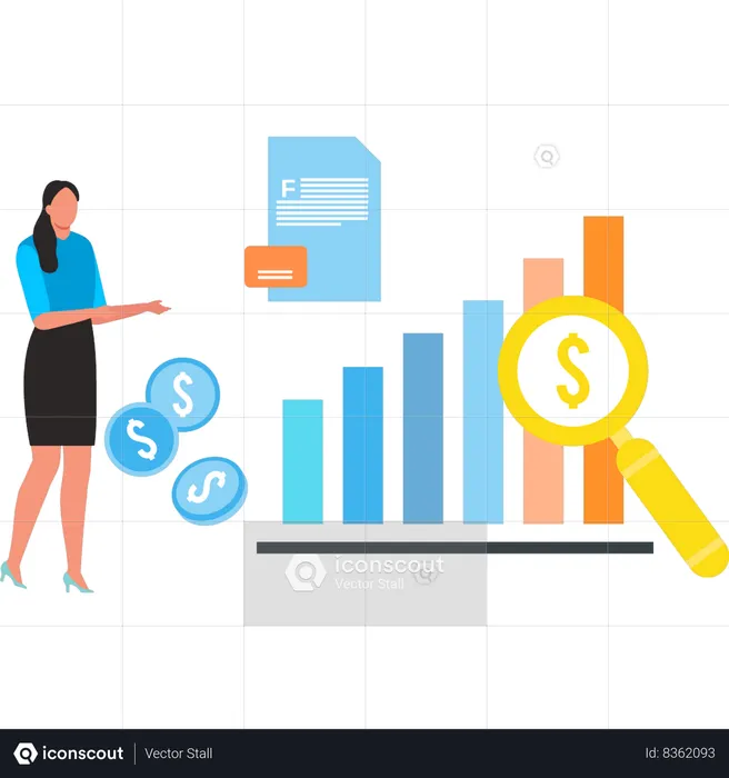 Businesswoman is monitoring financial arrangement  Illustration