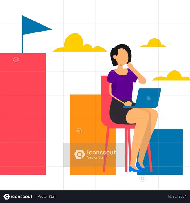 Businesswoman is moving towards her goal  Illustration