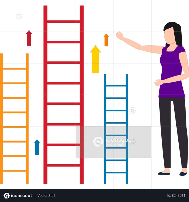 Businesswoman is moving towards success ladder  Illustration