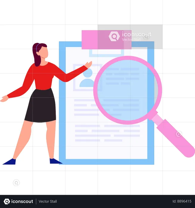 Businesswoman is pointing at the clipboard  Illustration