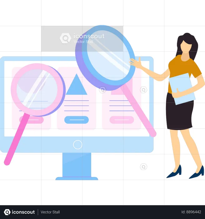 Businesswoman is pointing to monitor  Illustration