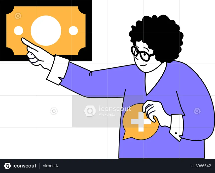 Businesswoman is presenting currency notes  Illustration