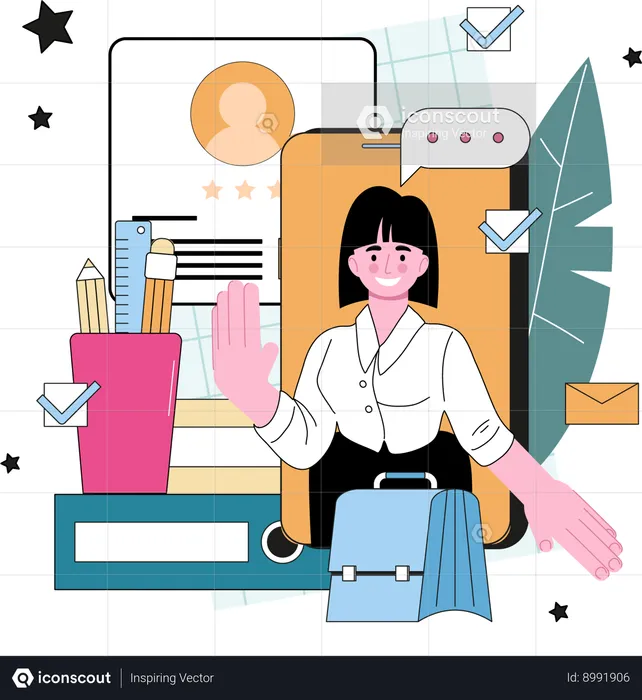 Businesswoman is reviewing rating of employees  Illustration