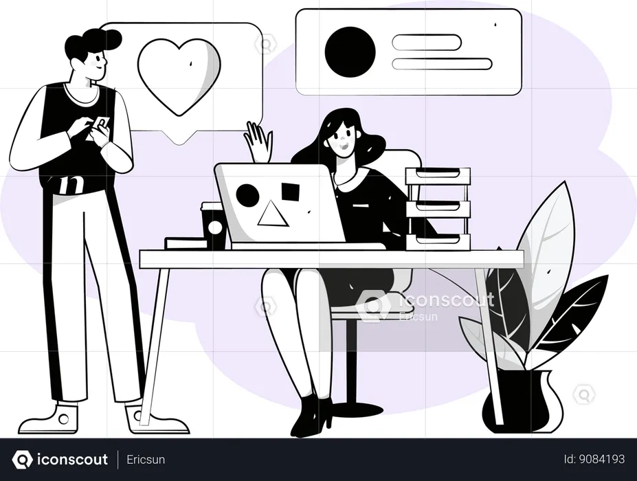 Businesswoman is reviewing social media responses  Illustration