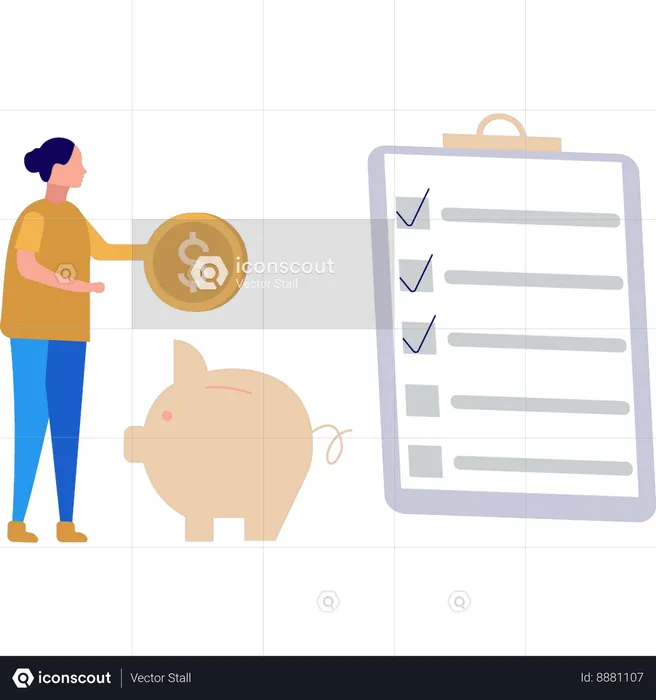 Businesswoman is saving money in piggy bank  Illustration