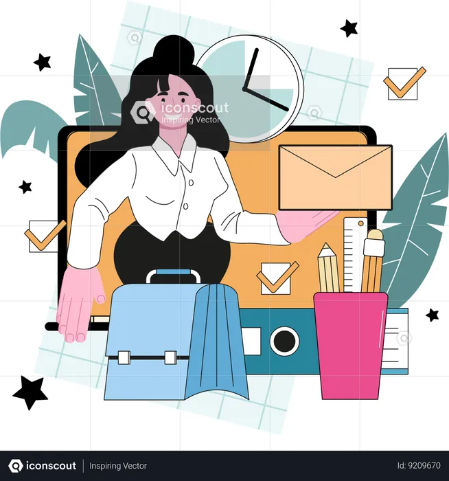 Businesswoman is scheduling business pending tasks  Illustration