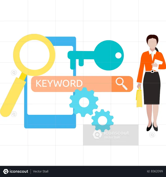 Businesswoman is searching keyword  Illustration