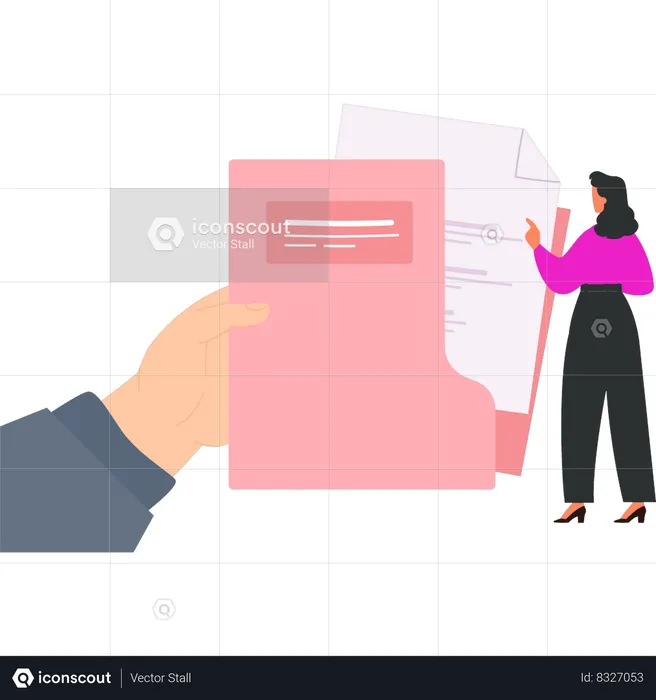 Businesswoman is securing contract papers  Illustration