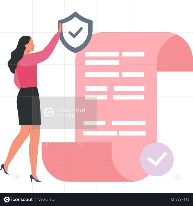 Businesswoman is securing partnership papers  Illustration