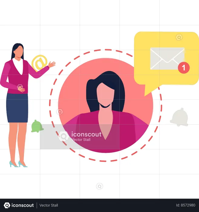 Businesswoman is sending mail to clients  Illustration