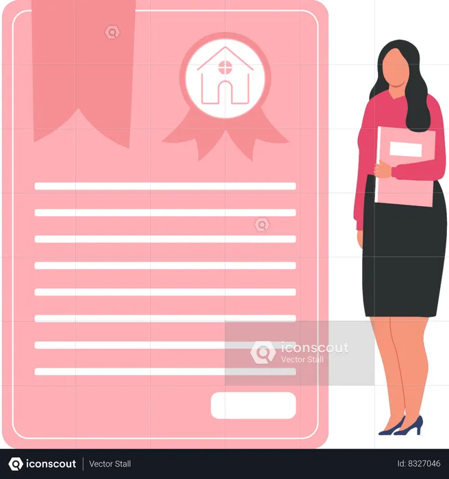 Businesswoman is signing home loan papers  Illustration
