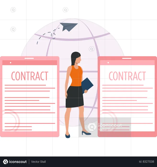 Businesswoman is signing international business contract  Illustration
