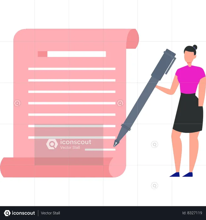 Businesswoman is signing partnership contract  Illustration