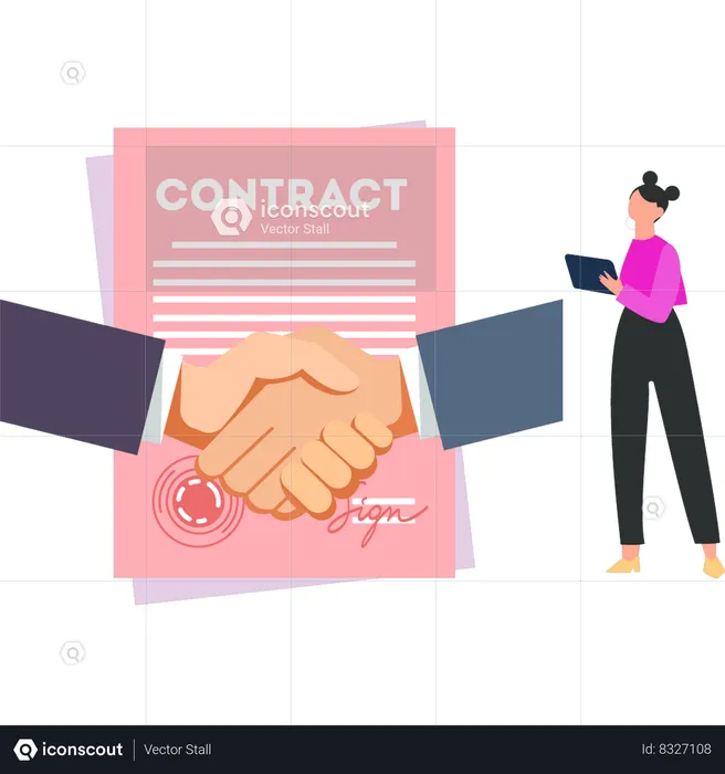 Businesswoman is signs a  business contract  Illustration