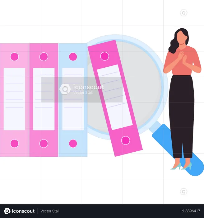 Businesswoman is standing next to the files  Illustration