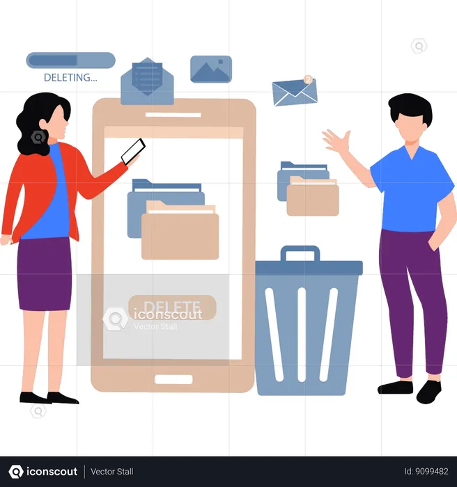Businesswoman is telling a girl how to delete folders  Illustration