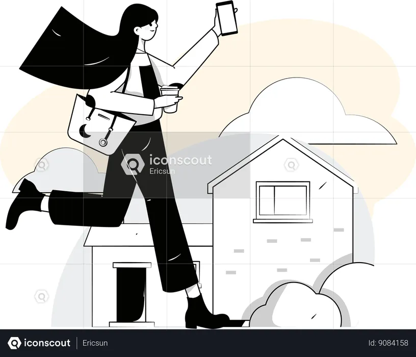 Businesswoman is trying to reach office on time  Illustration