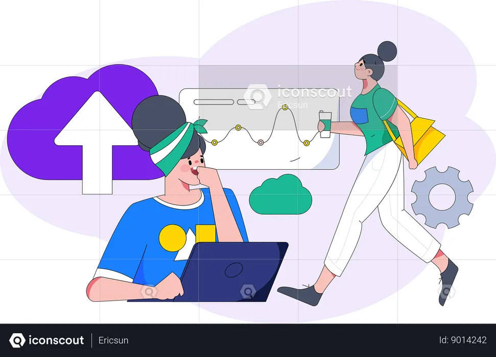 Businesswoman is uploading cloud data  Illustration