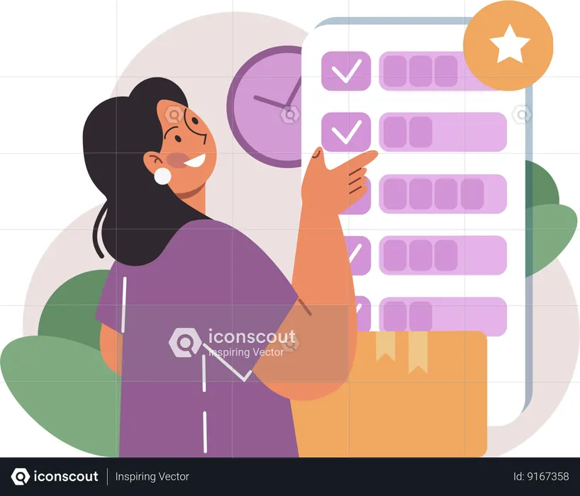 Businesswoman is verifying completed tasks  Illustration