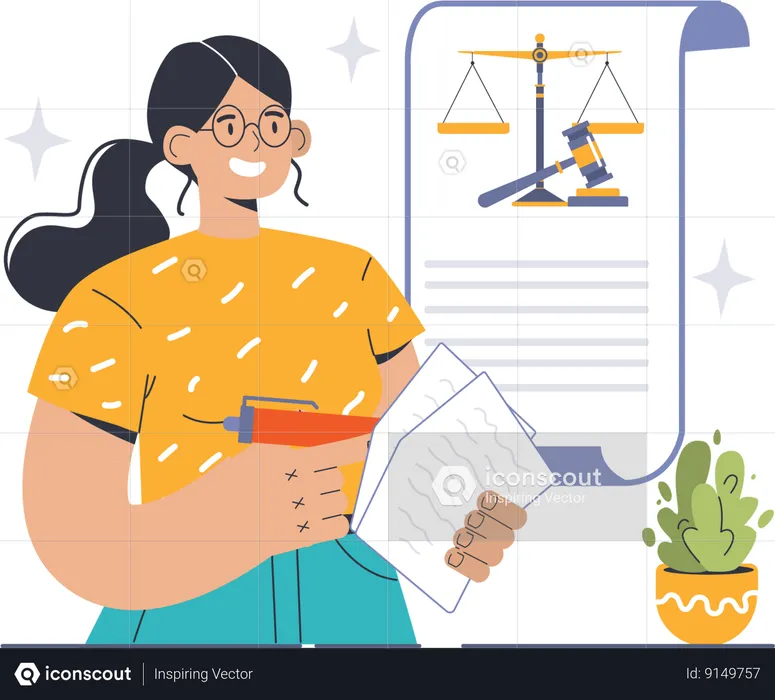 Businesswoman is viewing at legal documents  Illustration