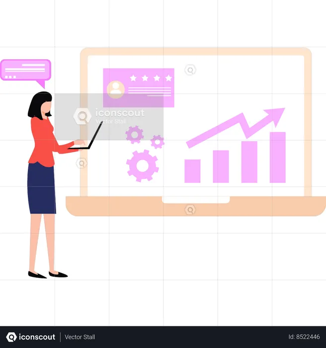 Businesswoman is viewing bar chart  Illustration