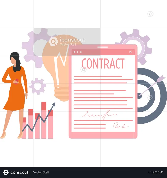 Businesswoman is viewing business contract  Illustration