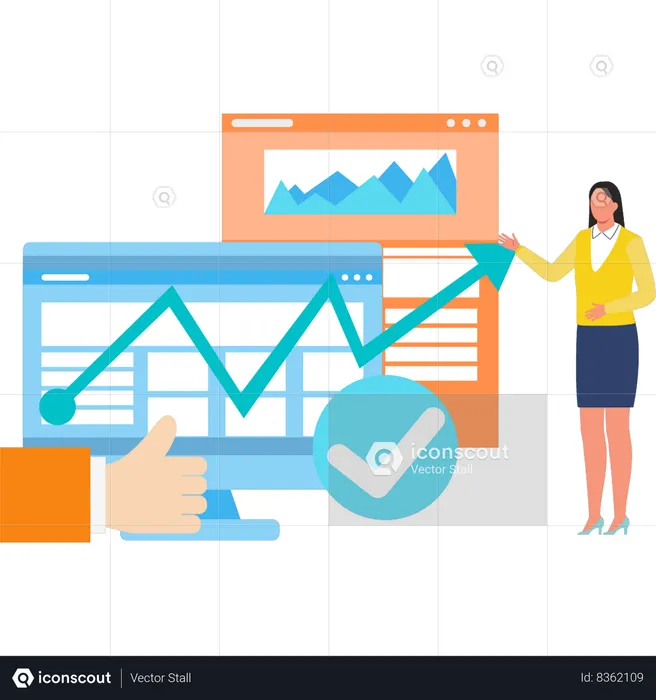 Businesswoman is viewing growth graph  Illustration