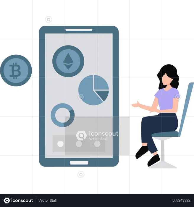 Businesswoman is viewing share market on phone  Illustration