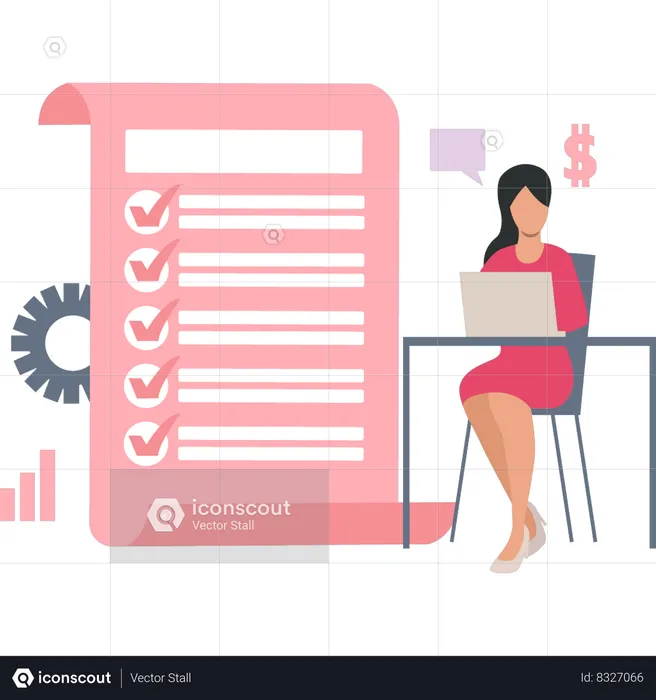 Businesswoman is viewing the task list  Illustration