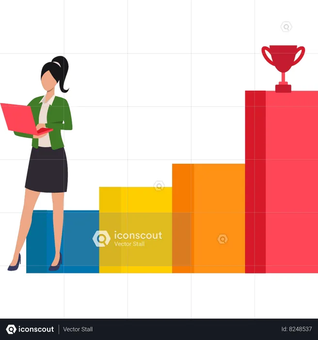 Businesswoman is working on graphical data to achieve target  Illustration