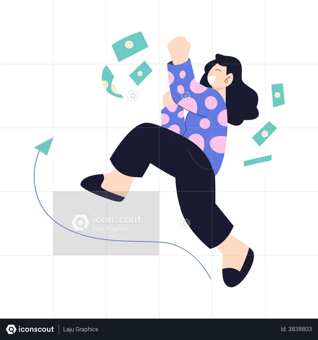 Businesswoman jumping on business profit  Illustration