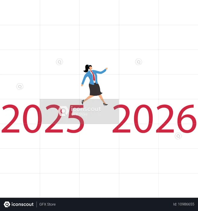 사업가, 2025년에서 2026년으로 점프  일러스트레이션