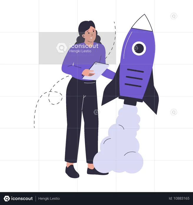 Businesswoman launch business product  Illustration