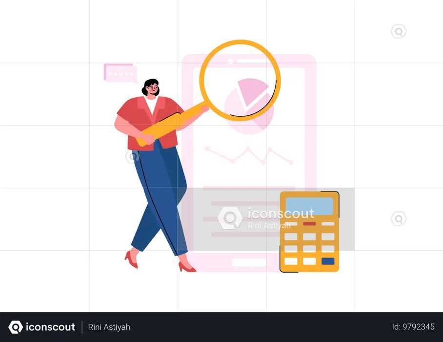 Businesswoman looking at business audit  Illustration