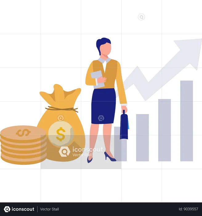 Businesswoman Looking At Business Graph  Illustration