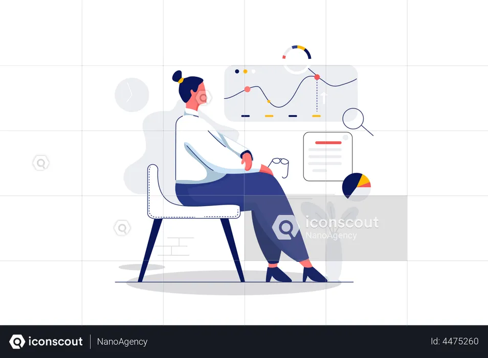 Businesswoman looking at business growth analysis  Illustration