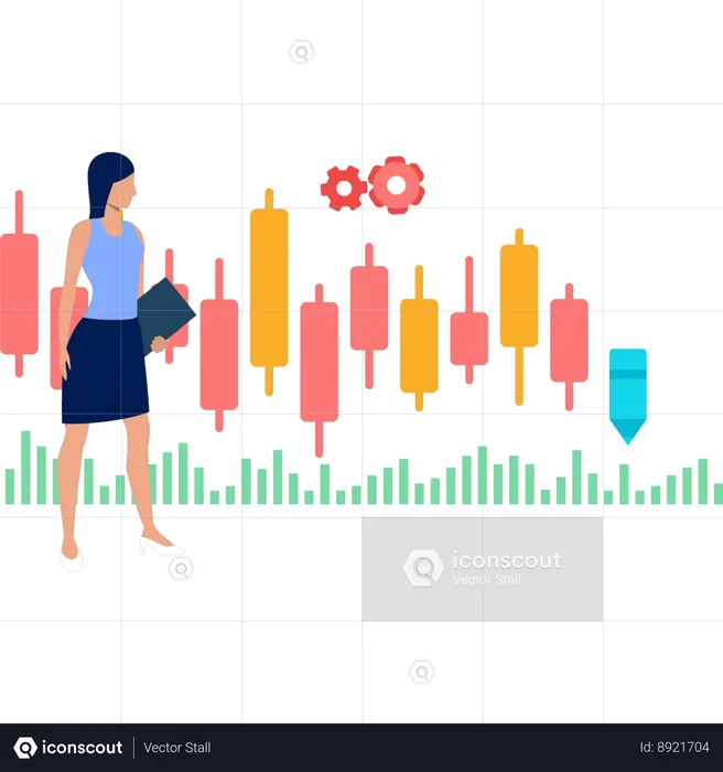Businesswoman looking at candle stick graph  Illustration