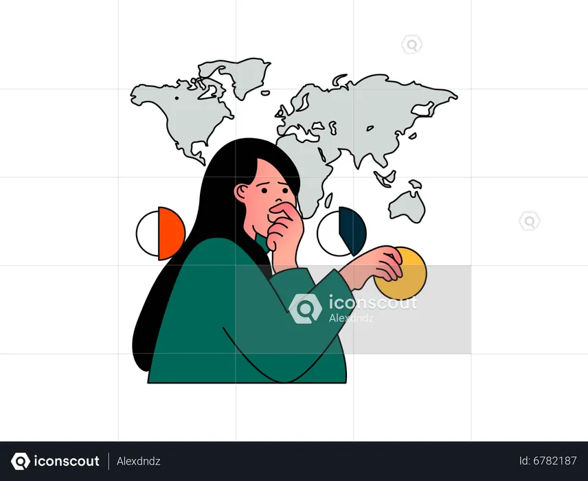 Businesswoman looking at global business opportunities  Illustration